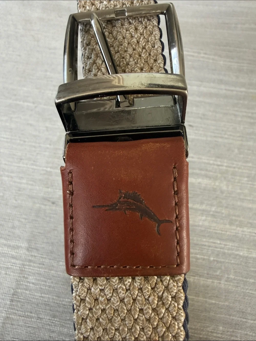 Tommy Bahama Woven Cotton-Twill Belt with Leather Accent - Natural & Navy